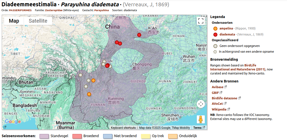 Parayuhina diademata verspreiding